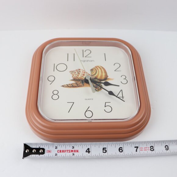 Ingraham Vintage Shells Plastic Square Quartz Salmon Pink Wall Clock Made in USA - Picture 11 of 12